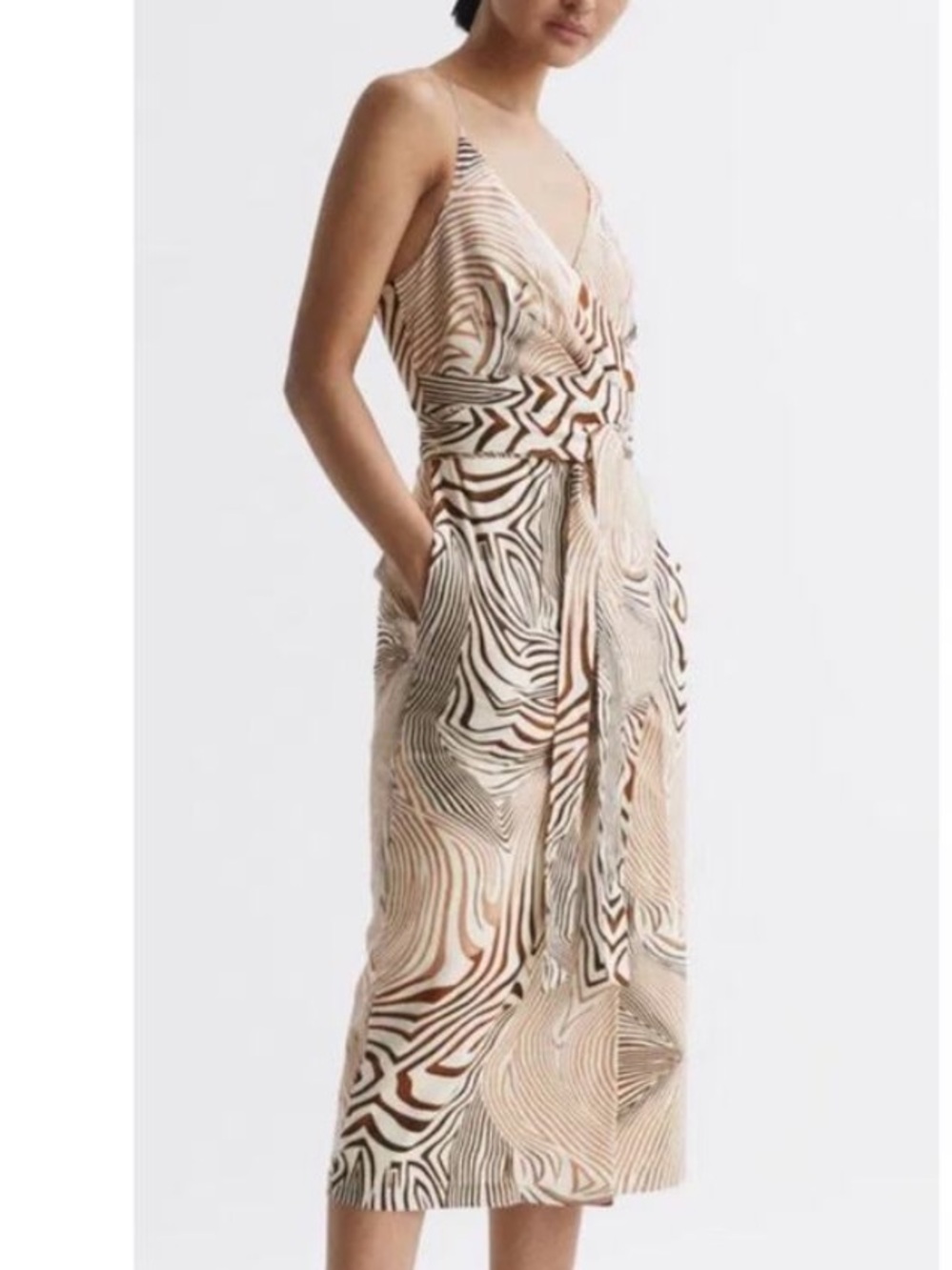 REISS ROSIE ANIMAL PRINT WOVEN BELTED MIDI- size 2